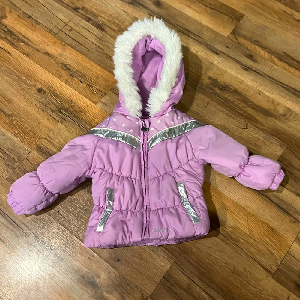 Puffy, purple and silver winter coat for baby